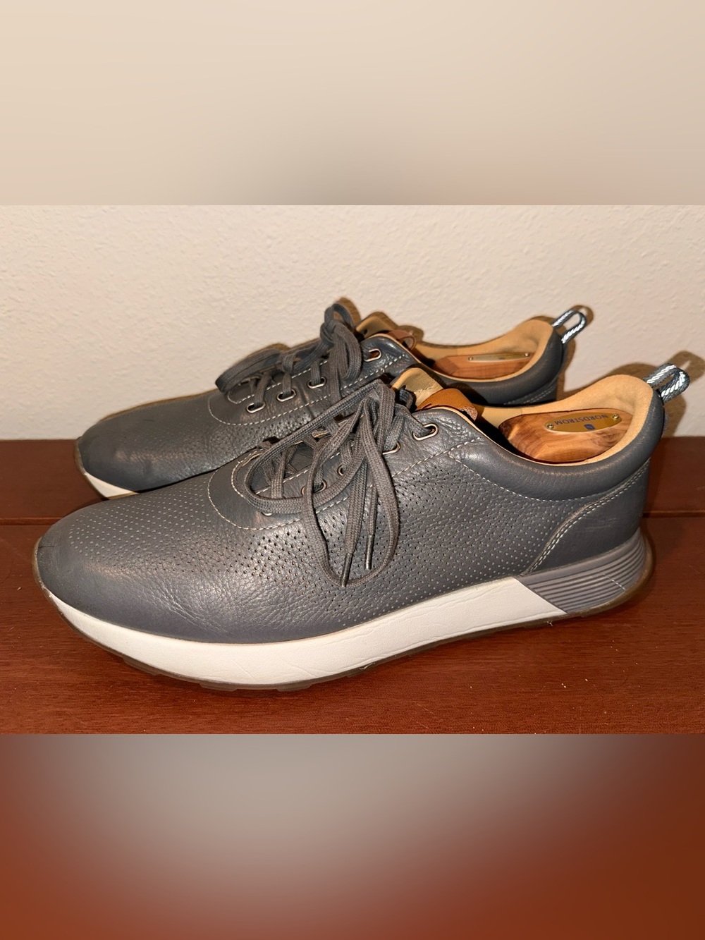 Johnston & Murphy Gray Perforated Leather Lace-Up Sneakers